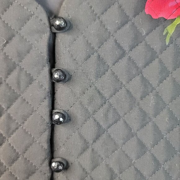 Susan Bristol Size 8 Winter Rose Quilted Vest Floral Button Black USA Deadstock - Picture 4 of 9